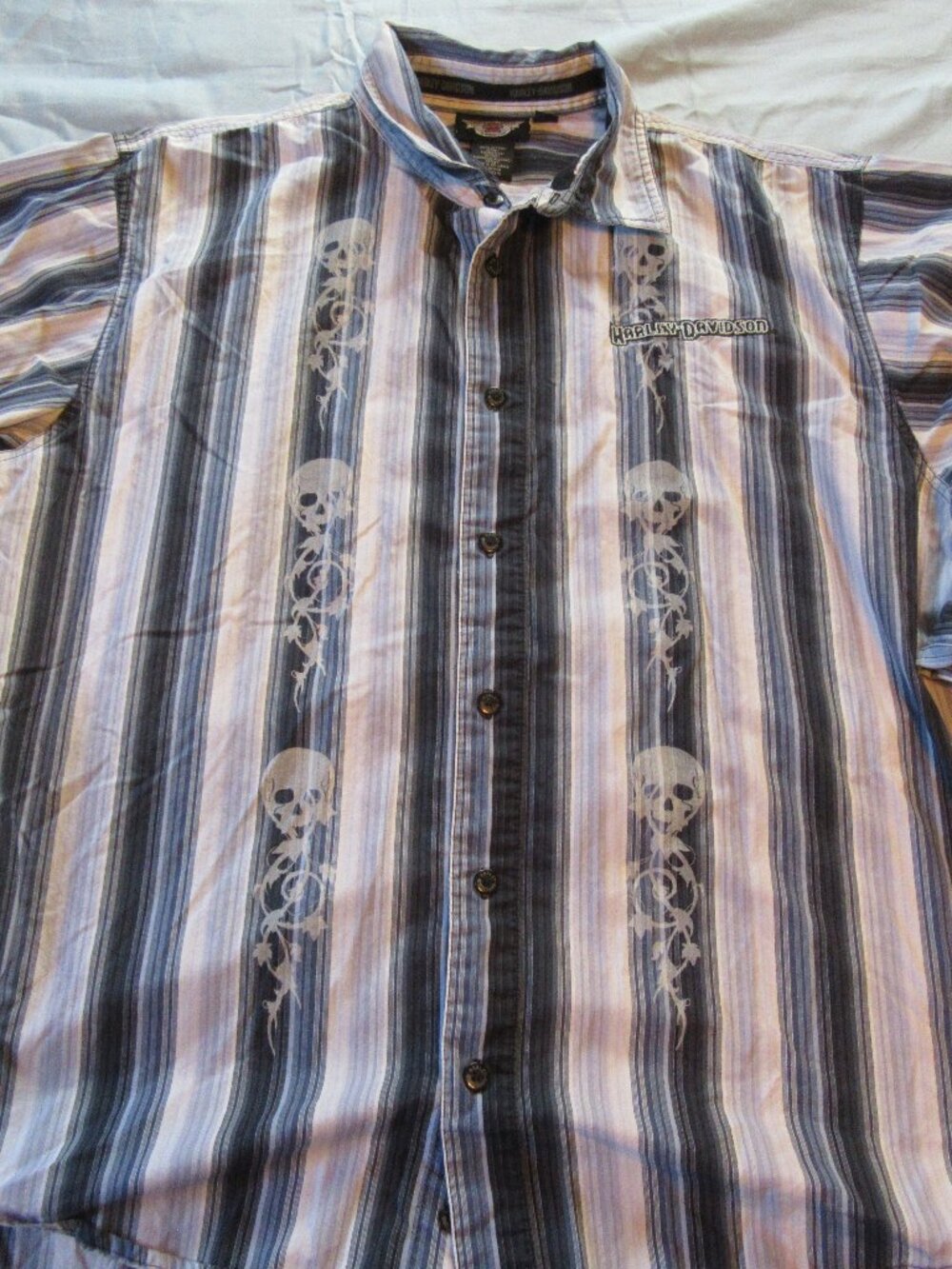 Mens Harley-Davidson HD Motorcycles Skull Print Logo Button Up Shirt Sz XL